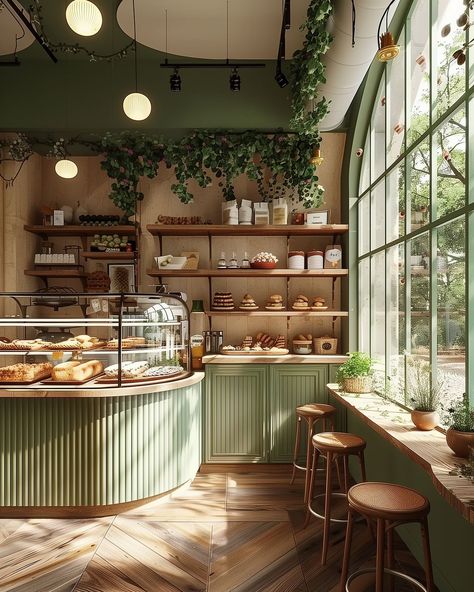 Pastry Restaurant Design, Bakery Island Display, Vintage Italian Coffee Shop, New York Coffee Shop Interior, Idea For Coffee Shop Design, French Shop Interior, Open Concept Coffee Shop, Natural Light Coffee Shop, Cafe Front Counter