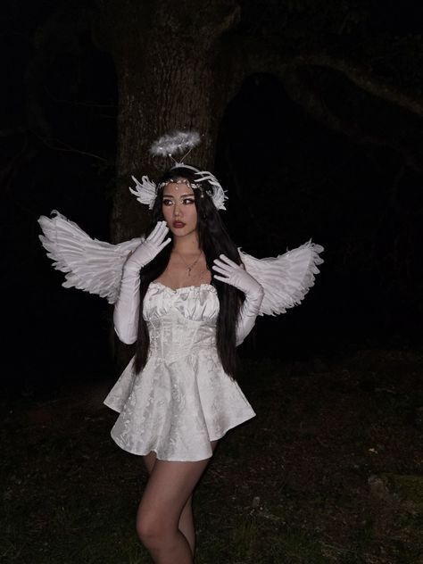 Angel costume, costume, costume inspo, halloween, angel, soirée déguisée, makeup inspo, makeup, inspiration, outfit, douying, douying makeup, Asian, asian girl, korean, chinese, aesthetic, inspo, cottage, young, summer night Angel Theme Outfit, Angle Dress Costume, Y2k Angel Costume, Angel Coustems, White Cupid Costume, Angel Custome Halloween, Angel Halloween Costumes For Women, Angle Costume Halloween, Angle Makeup Halloween