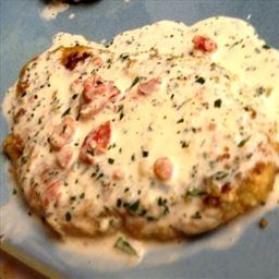 - Herb Crusted Chicken in Basil Cream Sauce Cream Of Chicken With Herbs Recipe, Cream Of Chicken With Herbs Soup Recipes, Chicken In Basil Cream, Lemon Herb Crusted Chicken, Cheesecake Factory Herb Crusted Chicken, Jennifer Goodwin, Herb Crusted Chicken, Chicken Platter, Basil Cream Sauce