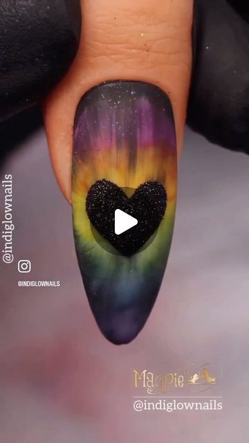 Sylwia Kucio on Instagram: "🖤🌈  Using #EVERYTHINGMAGPIE: ♥ Magpie Gel Polish BLACK BETTY ♥ Magpie Inkies ♥ Magpie Premium DETAILER 9 Brush ♥ Magpie Paint Gel BLACK & top coat ♥ Magpie YIN Glitter ♥ Magpie VELVET Top Coat  🖤 @magpie_beauty 🖤 _______________________________________ #nails #nailsonfleek #nailsofinstagram #instanails #nailswag #nailstagram #naildesign #nailsoftheday #nailporn  #gelnailsdesign #gel #manicure #gelnails #nailitdaily #nailartaddict #nailartclub #perfectnails #nails2inspire #nail #magpie_beauty #magpiebeauty #magpieglitter #heartnails #valentinesnails #ombrenails #nailarttutorial #nailartvideo #nailtutorial #nailvideo" Magpie Nails Art, Magpie Nails Polish, Magpie Beauty Nails, Magpie Nails, Magpie Inkcap Mushroom, Magpie Oracle, Velvet Nails, Black Betty, Velvet Top