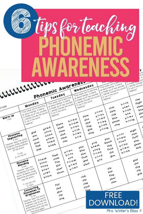 In this post, I explain the difference between phonological awareness and phonemic awareness skills and offer 6 research-based tips for how to teach phonemic awareness most effectively to kindergarten and first-grade students. Get details about my science of reading-aligned phonemic awareness lesson plans and download FREE phonemic awareness lesson plans that you can begin using with your small groups right away! Phonological Awareness Activities 3rd Grade, Haggerty Phonemic Awareness Kindergarten, Phonic Awareness Activities, Teaching Phonemic Awareness, Free Phonological Awareness Activities, Science Of Teaching Reading 2nd Grade, Phonemic Awareness Activities First, Sor Small Group Lesson Plan, Free Phonemic Awareness Activities