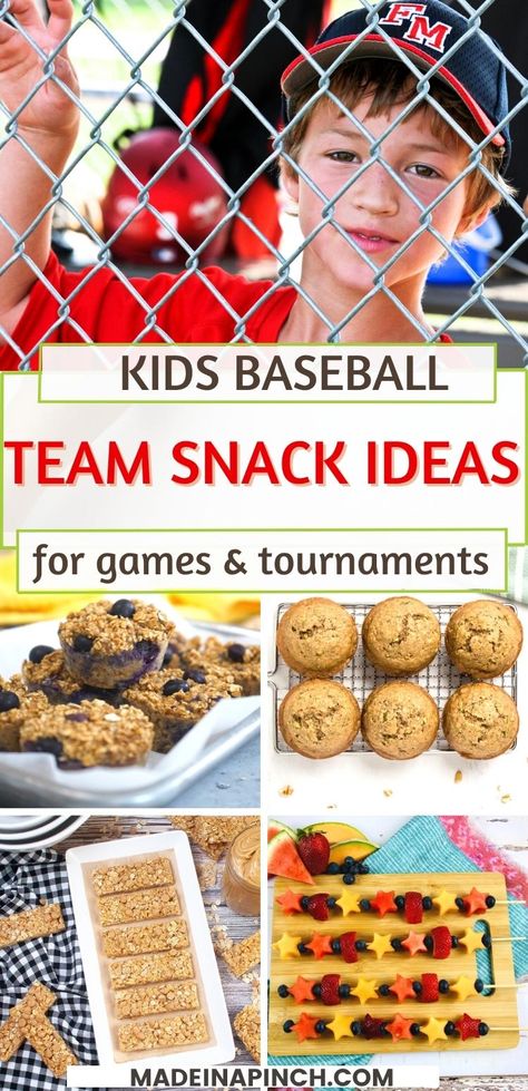 Baseball snack ideas for kids can be SO much easier than you think! Kids playing little League and youth baseball need fuel! Whether you're bringing snacks for your family or it's your turn to supply team snacks, use these EASY baseball team snack ideas for delicious and nutritious choices! #snackideas #healthysnacks #kids #sports Baseball Snacks For Game Day, Best Snacks For Baseball Games, Baseball Park Snacks, Baseball Game Snack Ideas, Snacks For Baseball Tournaments, Ballpark Food Ideas To Pack, Baseball Potluck Ideas, Traveling Sports Meals, Snacks For Little League Team Mom