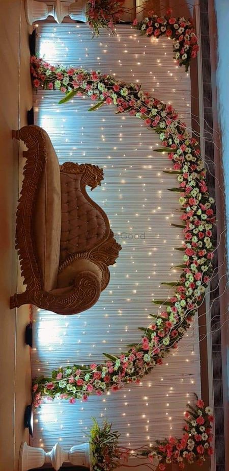 Photo From Wedding Decor by team - By Wedding Vedas Marriage Stage Decoration Indian Simple, Simple Indian Wedding Backdrop, Simple Reception Design, Indian Simple Wedding Decor, Bride Background Decoration, Engagement Photos Decoration, Marriage Stage Decoration Indian Wedding, Weeding Decoration Stage, Stage Decoration Ideas For Wedding