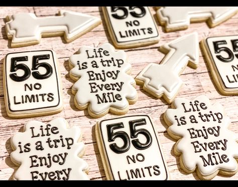 Turning 55 Birthday Ideas, 55 Birthday Theme Ideas, Surprise 55 Birthday Ideas, 55th Birthday Cupcakes, 55 Birthday Cookies For Men, Double Nickels Birthday Party Ideas, 55 Party Ideas For Men, 55 Themed Birthday Party, 55 Speed Limit Birthday Ideas