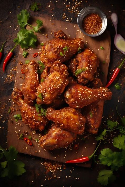 Crispy spicy chicken wings Crispy Spicy Chicken, Spicy Chicken Wings Recipe, Easy Indian Dessert Recipes, Spicy Chicken Wings, Pictures Of Food, Fusion Recipes, Roast Fish, Spicy Wings, Fried Chicken Wings