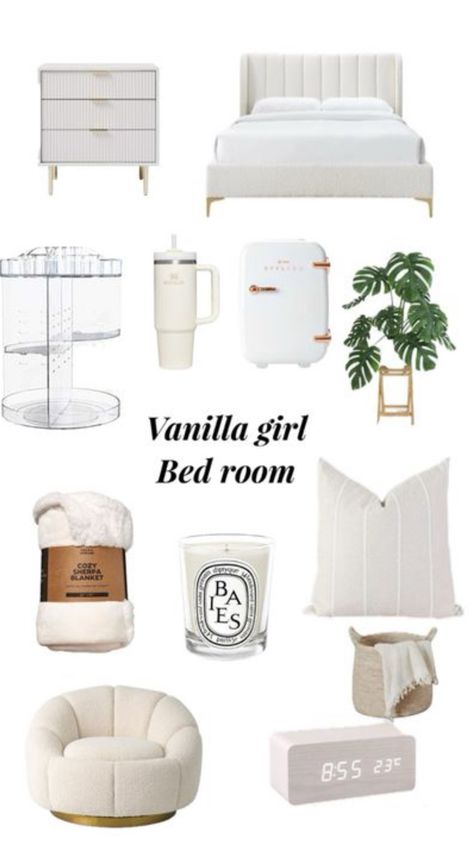 Vanilla Bedroom, Vanilla Girl Bedroom, Room Decor Essentials, Vanilla Aesthetic, Room Wishlist, Girl Bed, Beige Room, White Room Decor, Girls Dorm Room