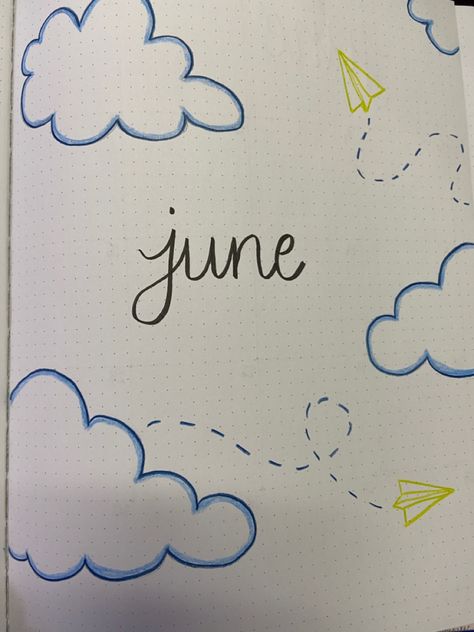 June Book Journal Cover, June Journal Ideas Cover, June Book Journal, Journal June Ideas, Journal Month Page May, May Title Page, June Bullet Journal Cover Aesthetic, August Bullet Journal Cover Easy, June Journal Page