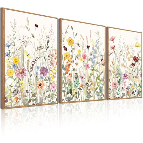 PRICES MAY VARY. 【RUSTIC WATERCOLOR FLOWER WALL ART】Flower canvas wall art is a perfect complement to modern rural themed wall decoration. The blooming flowers bring unique natural beauty to your space, making you feel like you are in the midst of flowers, bringing you a sense of relaxation. 【MATERIAL AND WORKMANSHIP】Botanical wall art canvas are printed on canvas with high-quality fade resistant ink, which will not fade over time. Floral picture is tightly tightened on a wooden sub frame to ens Flower Nursery Theme, Garden Nursery Theme, Wildflower Pictures, Pictures Wall Decor, Watercolor Canvas Wall Art, Floral Wall Art Canvases, Flower Canvas Wall Art, Pictures Wall, Wall Art Colorful