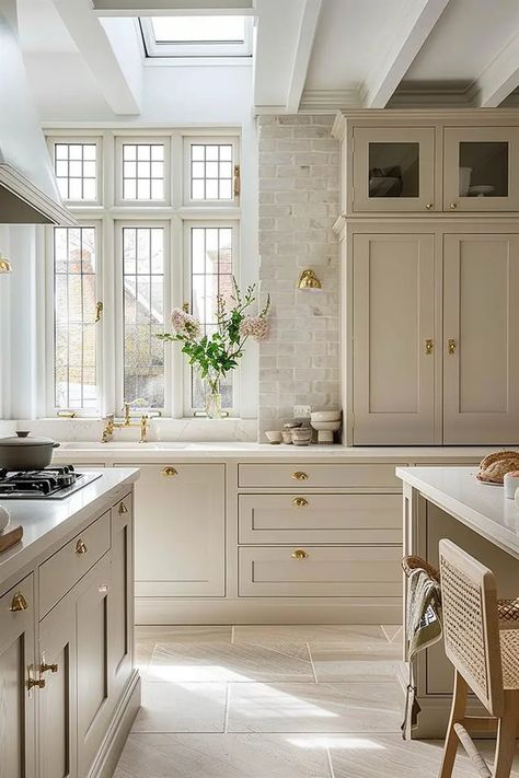 48 Neutral Kitchen Ideas to Fuel Your Inspiration - DecorWithEva Greige Kitchen, Taupe Kitchen, Kabinet Dapur, Space Light, Neutral Kitchen, Beige Kitchen, Timeless Kitchen, Classic Kitchens, Kitchen Inspiration Design