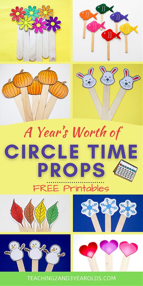 This collection of toddler and preschool circle time props includes activities for the entire year! #circletime #classroom #toddlers #preschool #printables #props #music #teachers #teaching2and3yearolds Circle Time Weather Ideas, Preschool Stories With Props, Circle Time Color Activities, Circle Time Story Props, Preschool Songs With Props, Childcare Classroom Setup, 3's Preschool Activities, All About Me Preschool Circle Time, Three Year Old Classroom Themes