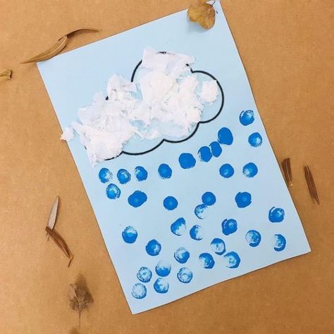 Rainy Weather Crafts Preschool, Sky Crafts Preschool, Raindrop Crafts For Toddlers, Rain Art Activities, Rain Toddler Activities, Rain Toddler Crafts, Rain Activity Preschool, Cloud Crafts For Toddlers, Weather Activity Preschool