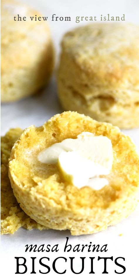 These tender fluffy masa harina biscuits are everything! They’re kind of a cross between a classic biscuit and a corn muffin, and the perfect accompaniment to chilis, soups, and stews of all sorts. #buscuits #masa #masaharina #cornmeal Cornmeal Biscuits Recipe, Corn Flour Recipes, Masa Recipes, Flour Biscuits, Corn Muffin, The View From Great Island, Flour Recipes, Latin Food, Biscuit Recipe