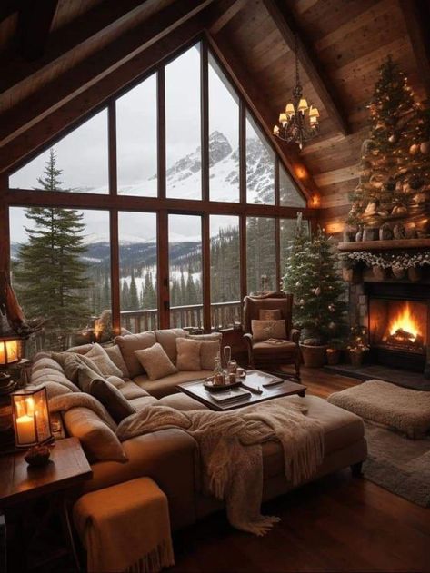 27  Farmhouse Living Room - Rustic Living Room Designs Log Cabin Living Room, Mountain Home Interiors, Log Cabin Living, Cabin Aesthetic, Cabin Living Room, Dream Life House, Winter Cabin, Cabin Living, Christmas Living Rooms