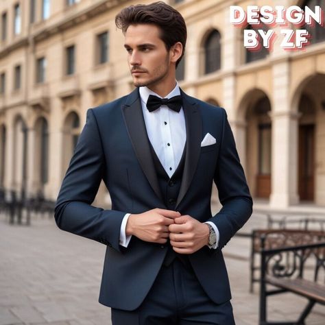 3 Piece Suit Men Wedding Groom, Navy Tuxedo Wedding, 3 Piece Suit Men Wedding, Navy Blue 3 Piece Suit, Trending Suits, 3 Piece Suit Men, Suits Groom, Navy Tuxedos, Navy Blue Tuxedos