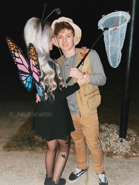 Couple Costume Fairy And, Butterfly Catcher And Butterfly Costume, Best Couples Costumes Disney, Couples Butterfly Costume, Halloween Cupples Costumes, Easy Couples Costumes 2022, Butterfly And Catcher Halloween Costume, Butterfly And Catcher Costume, Fairy Costume Couple