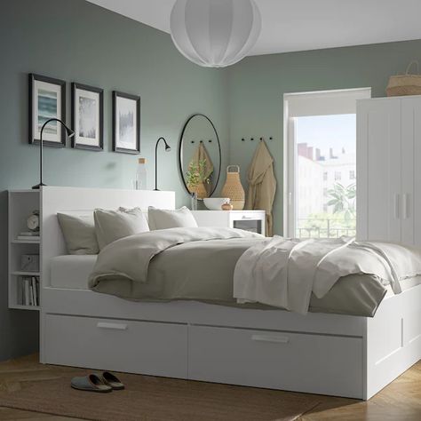 Brimnes Headboard, Queen Bedroom Furniture, Brimnes Bed, Bedroom Sets Furniture Queen, Cama Ikea, Bed Frame With Drawers, White Bed Frame, Ikea Bedroom, Ikea Bed