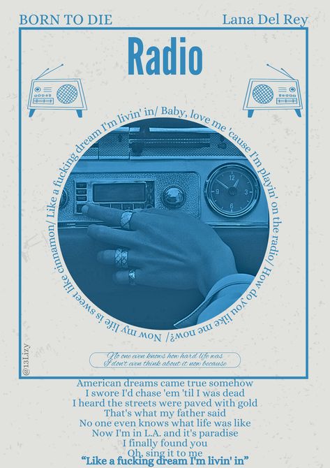 Radio- Lana del Rey- born to die- poster- room poster- music poster Lana Del Rey Blue Poster, Blue Lana Del Rey Wallpaper, Lana Del Rey Born To Die, Radio Lana Del Rey, Uni Bedroom, Room Collage, Posters Ideas, Printable Wall Collage, Wall Pics