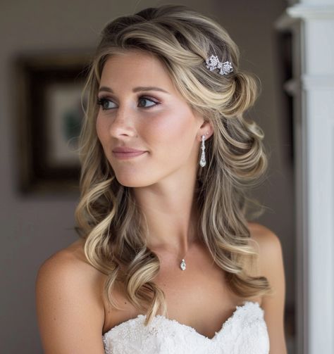 Top 25 Wedding Hairstyles Every Bride Needs to See in 2024 One Side Up Bridal Hair, Bridal Hair With Side Clip, Side Swoop Wedding Hairstyles, Wedding Hair Down With Clip On Side, Bride Hair One Side Pinned Back, Side Sweep Wedding Hair, Side Swoop Hairstyles Bridal Hair, Bride Hair Down Side Clip, Wedding Hair Down With Clip On Side And Veil