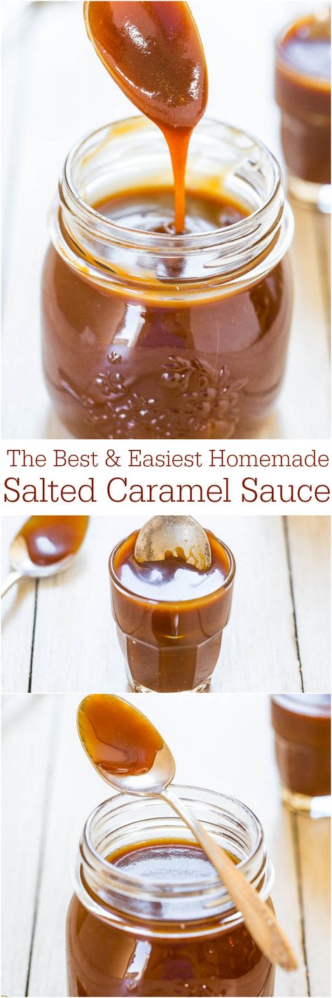 The Best & Easiest Homemade Salted Caramel Sauce - Ready in 15 minutes & tastes 1000x better than any storebought sauce ever could! Homemade Salted Caramel, Sweet Sauces, Homemade Caramel Sauce, Salted Caramel Sauce, Caramel Recipes, Dessert Sauces, Homemade Caramel, Sweet Sauce, Alfredo Sauce