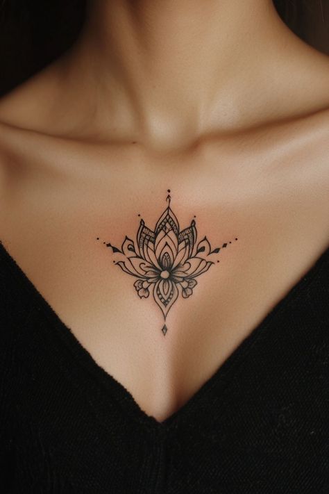 Mesmerizing Female Chest Tattoo Designs 🔥 Check more at https://ideatatto.com/female/mesmerizing-female-chest-tattoo-designs-%f0%9f%94%a5/ Lotus Chest Tattoo For Women, Anahata Tattoo, Minimalist Chest Tattoo, Feminine Chest Tattoo For Women, Cute Chest Tattoo Female, Chest Tattoo Ideas For Women, Center Chest Tattoo Female, Female Chest Tattoo Ideas, Tattoo Ideas Female Chest