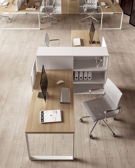 Modern Office Workstations, Small Workstation Office, Small Corporate Office Design Layout, Office Space Divider Ideas, Office For Two People Layout Business, Corporate Office Design Concept, Small Office Workstations Design, Modern Office Workstations Design, Office For 4 People