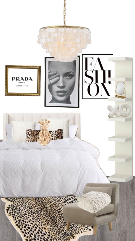 Glamour Aesthetic Bedroom, White Black And Gold Bedroom Ideas, Bedroom Ideas Picture Wall, Bedrooms With Pink Accents, Dorm Bed Inspiration, Post Grad Bedroom Ideas, Cool Girl Room Decor, Kate Moss Bedroom, Room Inspo Big Room