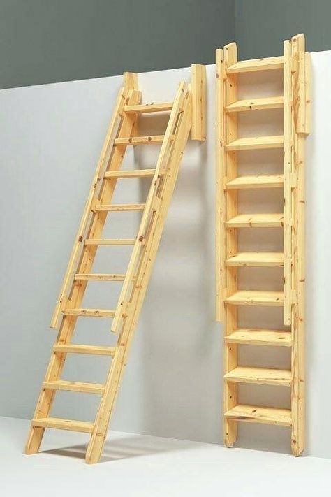 Small Stairs, Attic Office, Stair Ladder, Loft Inspiration, Attic Ladder, Tiny House Stairs, Attic Loft, Loft Stairs, Tiny House Loft