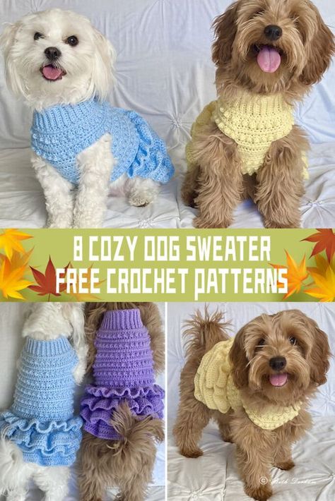 Crochet Puppy Sweater Free Pattern, Sweater Crochet Patterns, Dog Sweater Crochet, Crochet Dog Sweater Free Pattern, Diy Dog Sweater, Crocheted Dog, Crochet Dog Clothes, Dog Jackets Winter, Dog Sweater Crochet Pattern