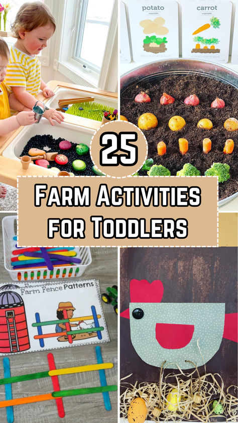 Farm Activities for Toddlers Farm Animal Birthday Party Games, Chicken Theme Preschool Activities, Farm Math Activities For Toddlers, At The Farm Activities, Farm Week Toddler Activities, Farming Activities For Toddlers, Farm Activity For Toddlers, Farm Ideas For Preschool, Farm Animal Sensory Activities