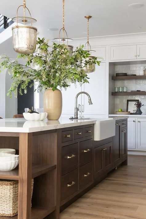 Kitchen With Natural Wood Island, Stained Island Kitchen, Maple Island Kitchen, Kitchen Island Stain Colors, Timeless Kitchen Wood Cabinets, Wood Kitchen Island Ideas, Kitchen Wood Island, Wood Island Kitchen, Stained Kitchen Island