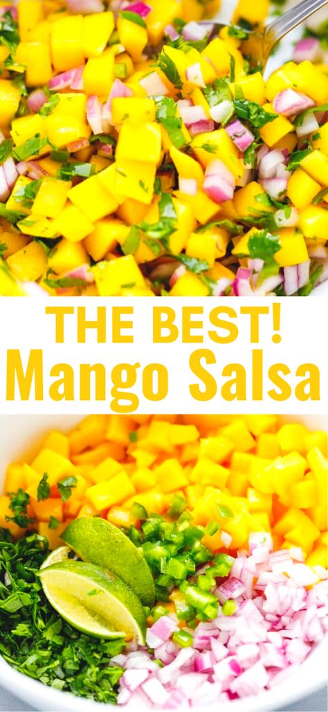 Best Mango Salsa, Easy Mango Salsa Recipe, Salmon Fish Tacos, Fresh Mango Salsa Recipe, Tacos Chicken, Mango Salsa Recipe, Fresh Mango Salsa, Easy Homemade Salsa, Avocado Salsa Recipe