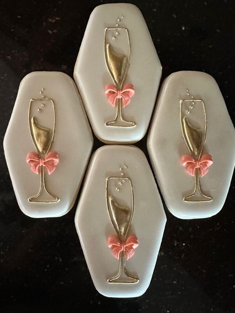 Petals And Prosecco Bridal Shower Theme Cookies, Petals And Prosecco Cookies, Champagne Themed Party, Champagne Flute Cookies, Champagne Themed Bridal Shower Ideas, Champagne Flute Cookies Decorated, Bachelorette Decorated Cookies, Royal Icing Cookies Wedding, Champagne Shaped Cookies