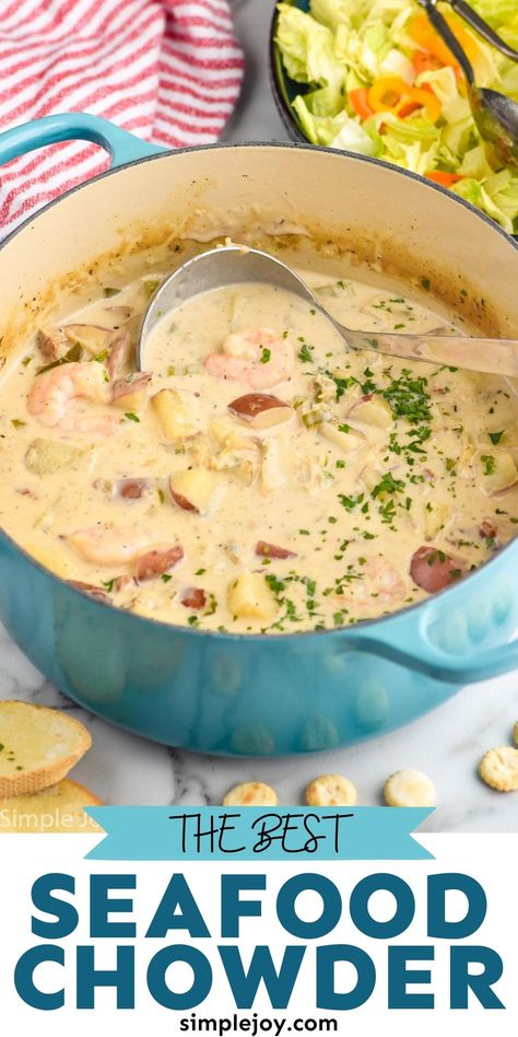 My Seafood Chowder Recipe is such a delicious and hearty soup that is so easy to make. My no-fail instructions will make you look like a cooking star. Cauliflower Soup Crockpot, Best Seafood Chowder Recipe, Seafood Chowder Recipe, Soup Recipes Healthy, Chowder Recipes Seafood, Soup Crockpot, Chowder Soup, Seafood Chowder, Best Seafood Recipes