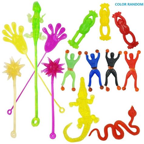 DoDoMagxanadu 14 Pack Vinyl Assorted Stretchy Sticky Toy Novelty Fidget Toy Including Large Sticky Hands, Wall Climber Men, Hammers, Snakes,Lizards,Crocodile and Flying Frogs for Party Favor Kids Resin Floor, Sticky Hands, Rainbow Themed Birthday Party, Chest Ideas, Piñata Ideas, Flow Arts, Hand Type, Novelty Toys, Fidget Toy