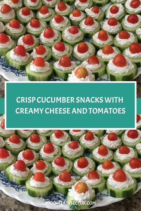 Crisp Cucumber Snacks with Creamy Cheese and Tomatoes https://middleeastsector.com/cucumber-bites-with-herb-cream-cheese-and-cherry-tomatoes/ Cherry Tomato Appetizers, Cucumber Bites Appetizers, Horderves Appetizers, Herb Cream Cheese, Cucumber Snacks, Tomato Appetizers, Cucumber Appetizers, Cream Cheese Appetizer, Cherry Tomato Recipes