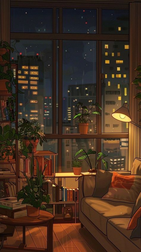 Room Corner Drawing Reference, Cozy Reading Wallpaper, Cozy Living Room Wallpaper, Drawing In Nature Aesthetic, Nighttime Reading Aesthetic, Cozy City Aesthetic, Cozy Drawing Room, Cozy Library Aesthetic, Reading Wallpaper Aesthetic