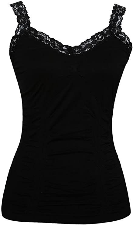 Womens Lace Trim Camisoles - Black at Amazon Women’s Clothing store Piercing Designs, Black Lace Tank Top, Black Lace Shirt, Lace Trim Tank Top, Womens Tops Dressy, Black Camisole, Lace Camisole, Lip Piercing, Black Lace Tops