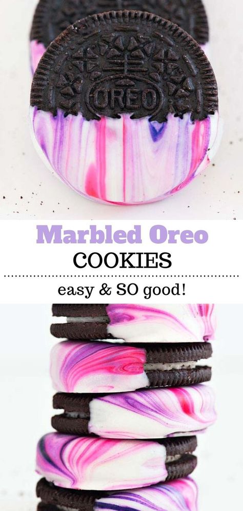 These chocolate covered Marbled Oreo Cookies are the best anytime treats! But so fun and festive for special occasions and holidays too! Kids and adults will love this fun to eat and fun to make chocolate covered Oreos recipe. Save this cookie dessert recipe for later! Chocolate Dipped Oreos Birthday, Chocolate Dipped Valentine Treats, Dipped Oreos Birthday, How To Dip Oreos In Candy Melts, Covered Oreos How To Make, Chocolate Covered Oreos Valentine, Chocolate Dipped Desserts, Dipped Cookies Ideas, Chocolate Covered Oreos Ideas