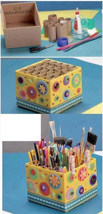 art organizer Cardboard Box Crafts, Toilet Paper Crafts, Toilet Paper Roll Crafts, Paper Roll Crafts, Diy Creative Crafts, Crafts Hacks, Paper Crafts Diy Kids, Cardboard Crafts, Recycled Crafts