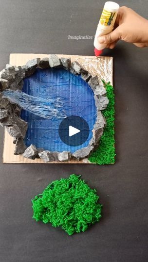 Diy Environmental Projects, 3d Waterfall Project, Waterfall Model Project, Fake Water For Projects, How To Make Fake Water For Project, Nature Collage Art, Landform Projects, Fountain Diy, Rainforest Project