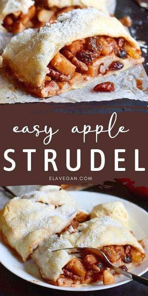 Vegan Apple Strudel Recipe, Vegan Apple Strudel, Gluten Free Apple Strudel, Apple Strudel Recipe Puff Pastry, Apfelstrudel Recipe, Easy Apple Strudel Recipe, Apple Strudel Recipe, Easy Apple Strudel, Vegan Christmas Desserts