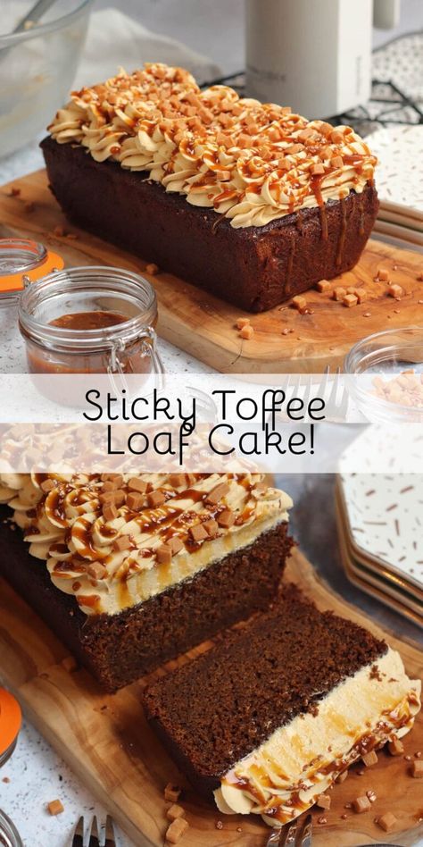 Sticky Toffee Loaf Cake! - AD - Jane's Patisserie Sticky Toffee Loaf Cake, Mini Loaf Cakes Packaging, Loaf Cake Packaging Ideas, Loaf Cake Decoration, Mini Loafs, Sticky Toffee Cake, Sticky Toffee Pudding Cake, Mini Loaf Cakes, Toffee Cake