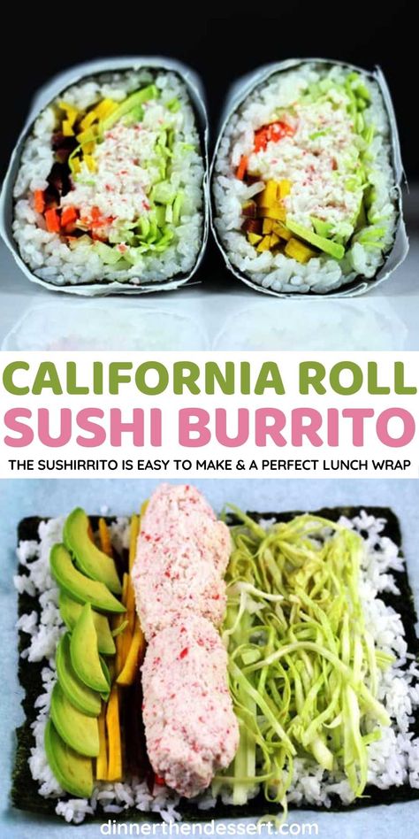 California Roll Wrap, California Inspired Meals, California Spring Rolls, Sushi Style Sandwich Roll, Sushi Pockets Recipe, Lazy Sushi Recipes, Sushi Bowl Recipe California Rolls, Sushi Wraps Recipes, Sushi Ideas Creative