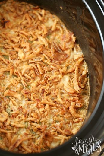 Crockpot Green Bean Casserole, Crockpot Green Beans, Green Bean Casserole Crock Pot, Casserole Crockpot, Crockpot Side Dishes, Slow Cooker Green Beans, Crockpot Casserole, Greenbean Casserole Recipe, Family Fresh Meals