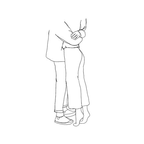 Lovers Hugging Drawing, Two People Kissing Drawing Simple, Long Distance Love Drawing, Cute Lovey Dovey Drawings, Boyfriend Sketchbook Ideas, Couple Dancing Doodle, 2 People Sketch, Couple Standing Drawing, Forhead Kiss Drawings