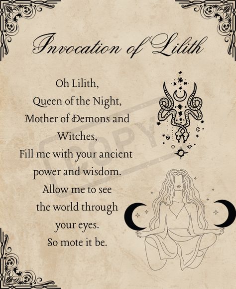 Hecate Prayer Lilith Pagan Goddess, Lilith Book Of Shadows, Lilith Spell Work, Invocation Of Lilith, Lilith And Hecate, Mother Lilith Tattoo, How To Invoke Lilith, Lilith Mark On Palm, Working With Lilith Witchcraft