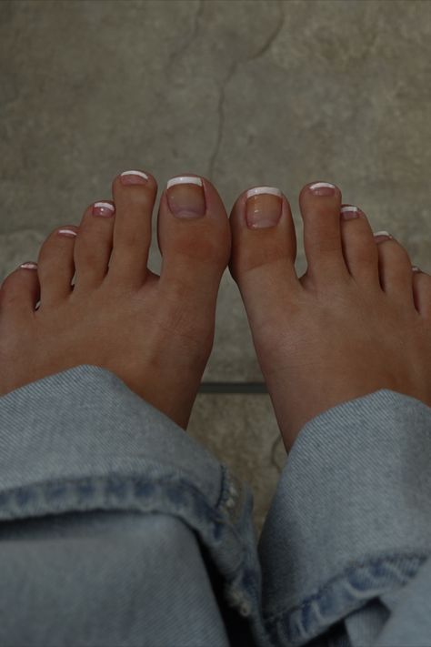 forever doing french tips pedi from now on #pedicure #pedi #frenchtips #nailpolish #nailart Pedicure French Tip Designs, Clear Pedicure, French Tips Toes, Pedicure French, French Manicure Toes, French Tip Pedicure, French Tip Toes, Purple Toes, Glitter French Tips