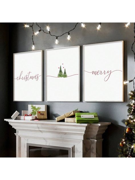 Wrapping Paper Wall Decor, Blank Wall Christmas Decor, Christmas Wall Decor Living Room, Christmas Wall Decorations Ideas, Diy Christmas Wall Art, Christmas Decorations Vintage, Christmas Home Decorations, Grey Walls Living Room, Art Christmas Tree