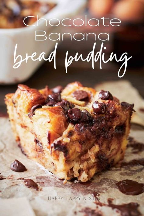 Chocolate Banana Bread Pudding is the ultimate comfort dessert. It combines the rich, indulgent chocolate with the natural sweetness of bananas, all nestled in a warm, custardy, delectable treat. This rich and delicious bread pudding is a breeze, perfect for both novice and experienced bakers. It only takes a few minutes to assemble, and surprisingly, it tastes like a gourmet dessert! Chocolate Banana Bread Pudding, Banana Bread Bread Pudding, Nutella Bread Pudding, White Chocolate Banana Bread, Traditional Bread Pudding, Chocolate Banana Pudding, White Chocolate Bread Pudding, Banana Bread Pudding, Croissant Bread