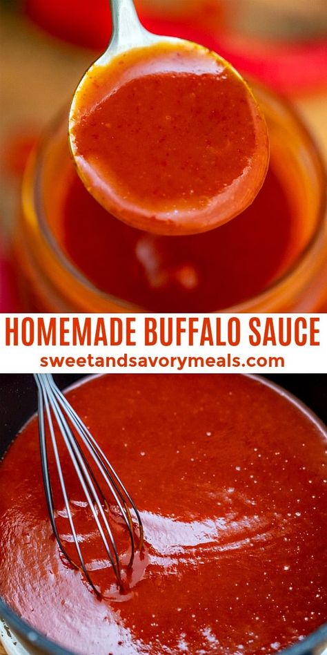 Homemade Buffalo Sauce is a bolder and fancier version of a hot sauce easily made in your own kitchen. #buffalosauce #buffalowingsauce #sweetandsavorymeals #sauce #dippingsauce Wings Sauces, Mild Hot Sauce, Easy Homemade Buffalo Sauce, Hot Wing Sauce, Homesteading Recipes, Buffalo Sauce Recipe, Ambrosia Recipe, Hot Wing Sauces, Wing Sauce Recipes